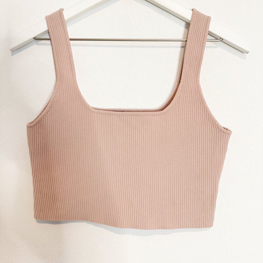 Glassons Thick‎ Knit Square Neck Cropped Tank Top in Tan Pink Summer Size Large
